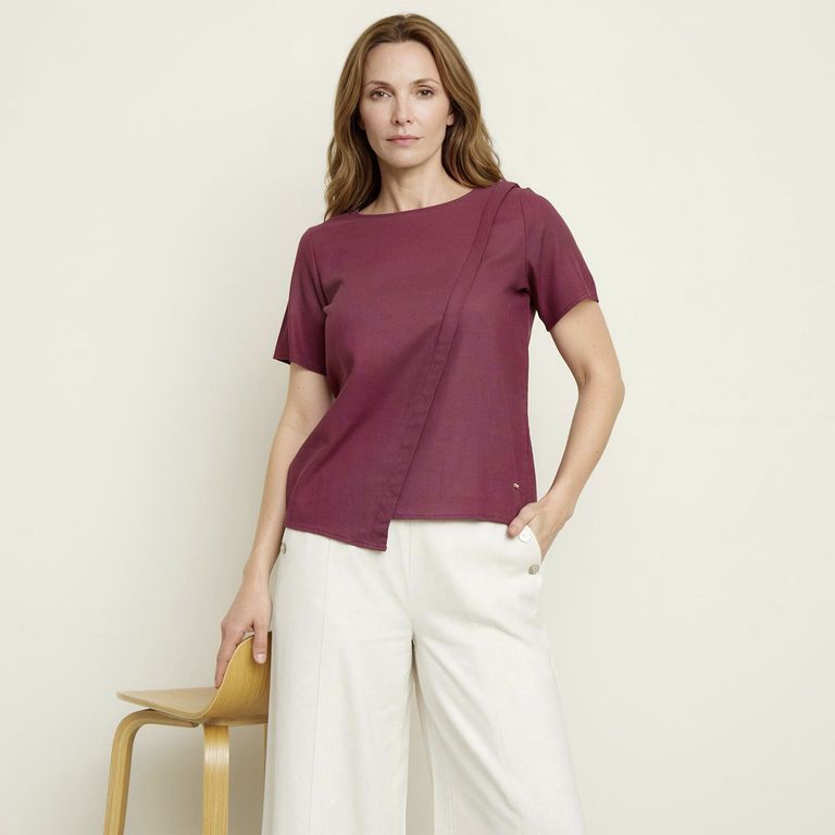 Blusa Lino Manga Corta Mujer S.cocci