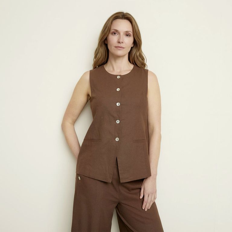Blazer Lino Sin Mangas Mujer S.cocci