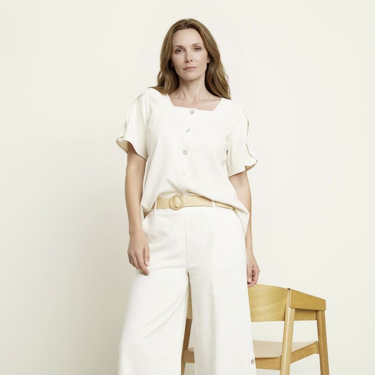 Blusa Lino Manga Corta Mujer S.cocci
