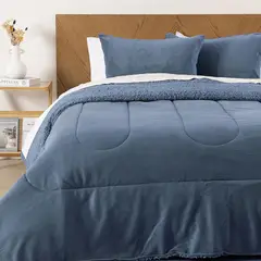 MASHINI - Plumón Coral Sherpa 2 Plazas Azul