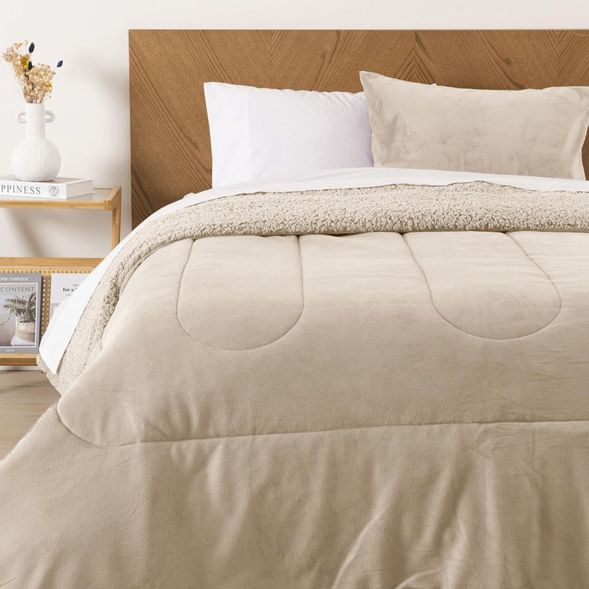 MASHINI - Plumón Coral Sherpa 1.5 Plazas Beige Mashini