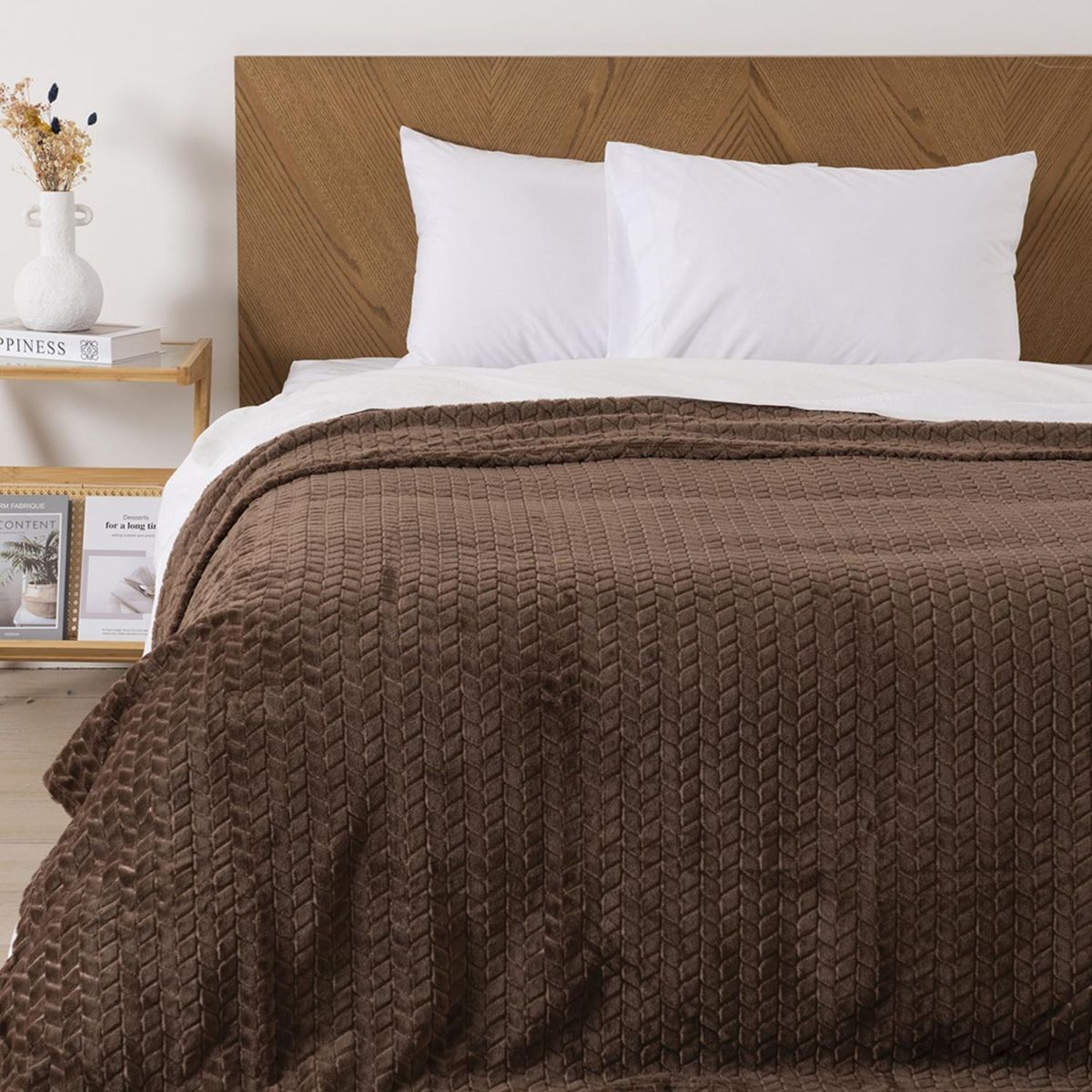 MASHINI - Frazada Jacquard Flannel Café Mashini