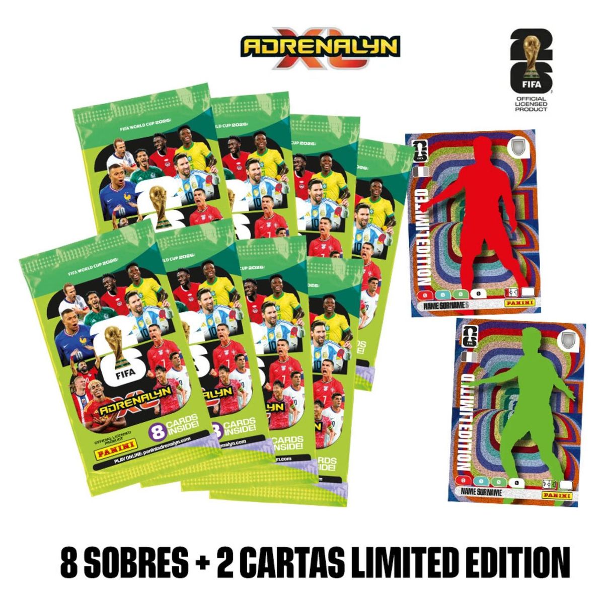PANINI - Cartas Coleccionables Mundial FIFA 2026 – 8 Sobres + 2 Cartas Edición Limitada de Regalo