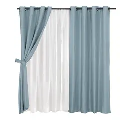 MASHINI - Set Cortinas Rústica Argolla Turquesa