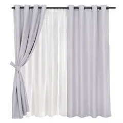 MASHINI - Set Cortinas Rústica Argolla Gris