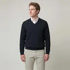 SAVILLE ROW - Sweater Liso Cuello V Manga Larga Merino Italiano Hombre