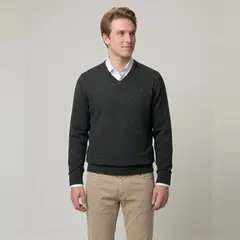 SAVILLE ROW - Sweater Cuello V Manga Larga Lana Italiana Hombro Montura Hombre