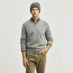 SAVILLE ROW - Sweater Cuello V Manga Larga Lana Italiana Hombro Montura Hombre