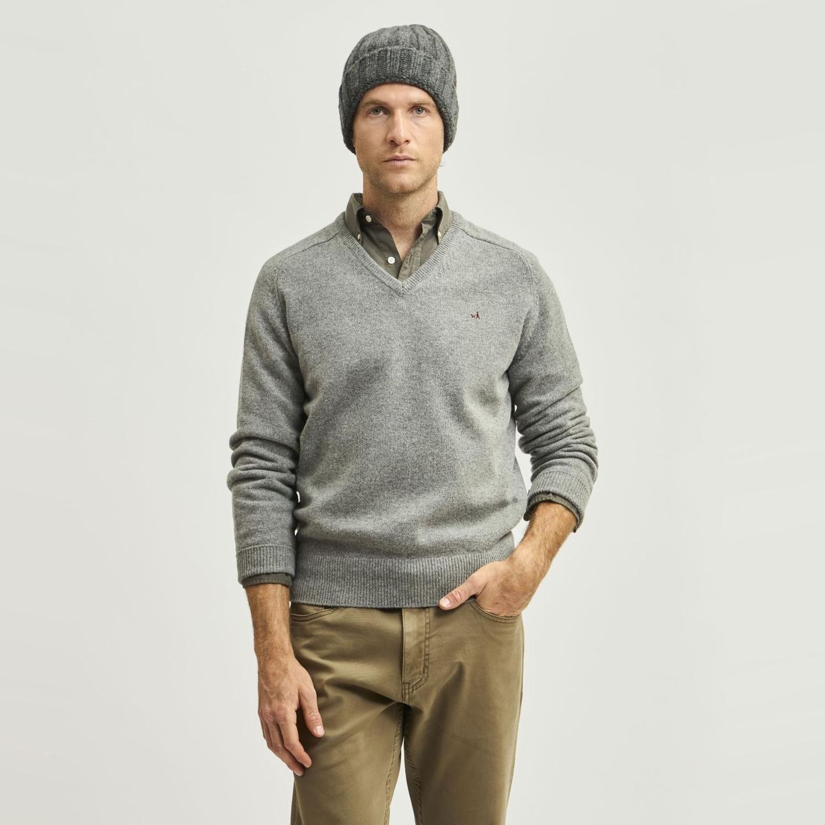 SAVILLE ROW - Sweater Cuello V Manga Larga Lana Italiana Hombro Montura Hombre Saville Row