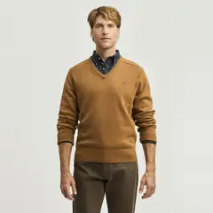 SAVILLE ROW - Sweater Cuello V Manga Larga Lana Italiana Hombro Montura Hombre