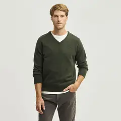 SAVILLE ROW - Sweater Cuello V Manga Larga Lana Italiana Hombro Montura Hombre