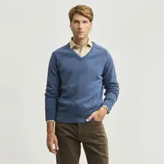 SAVILLE ROW - Sweater Cuello V Manga Larga Lana Italiana Hombro Montura Hombre