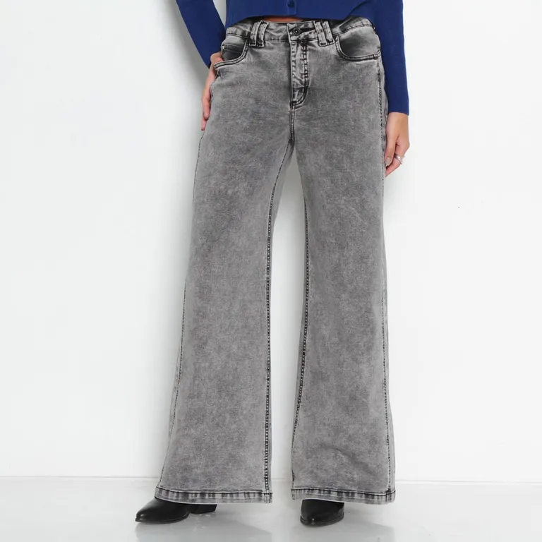 Jeans Wide Leg Tiro Medio Mujer
