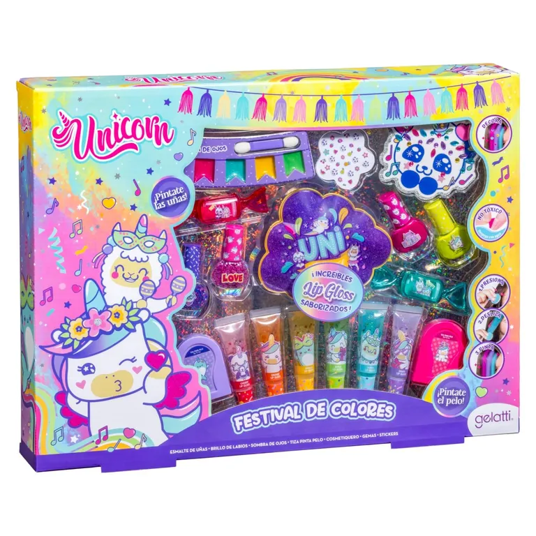 4 Esmaltes + Pinta Pelo + Sombra + Cosmetiquero Unicornio