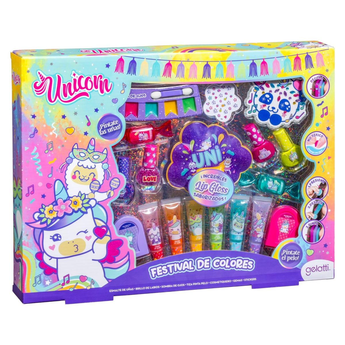 GELATTI - 4 Esmaltes+Pinta Pelo+Sombra+Cosmetiquero Unicornio