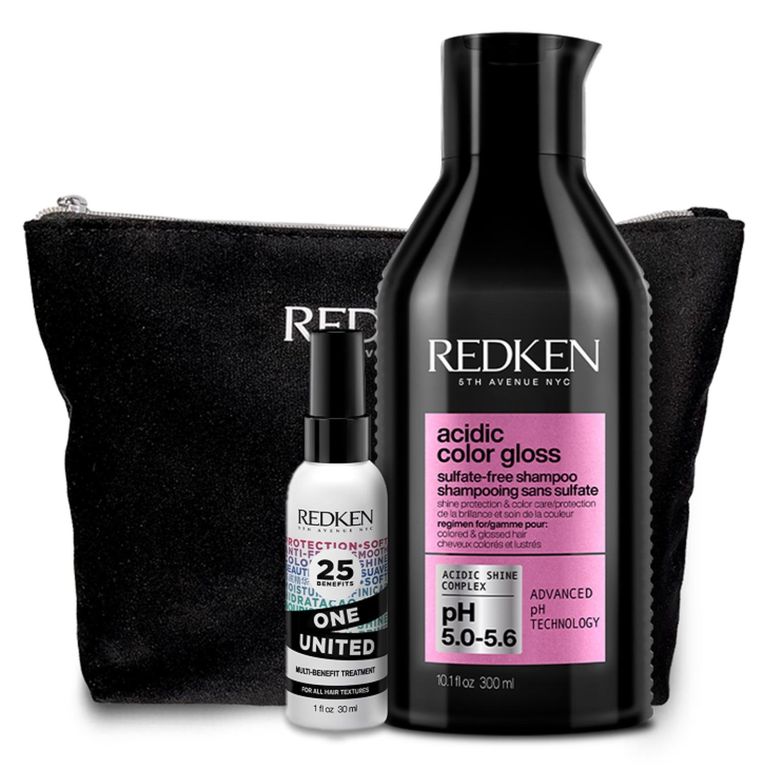 Set Brillo Intenso Cabello con Color Acidic Color Gloss Shampoo Sin Sulfatos 300ml + One United 30ml
