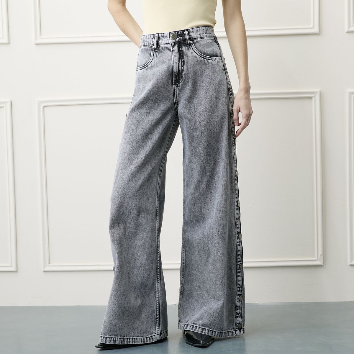 BASEMENT - Jeans Wide Leg Tiro Medio Mujer Basement