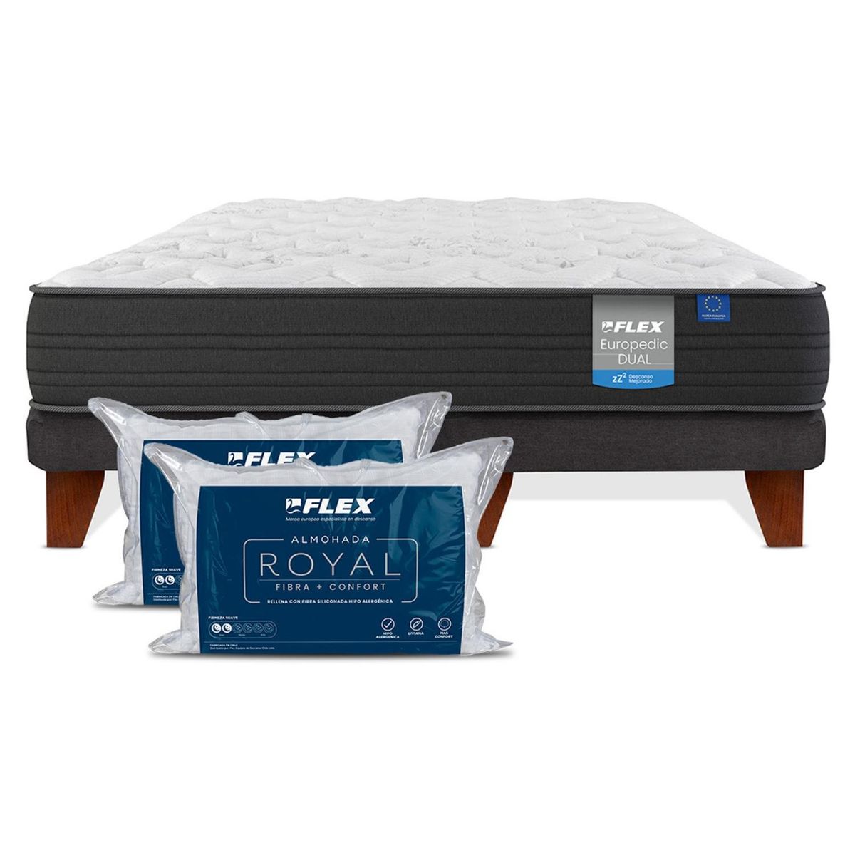 FLEX - Cama Europea Europedic 2 Plazas Bx Almohada Royal Flex