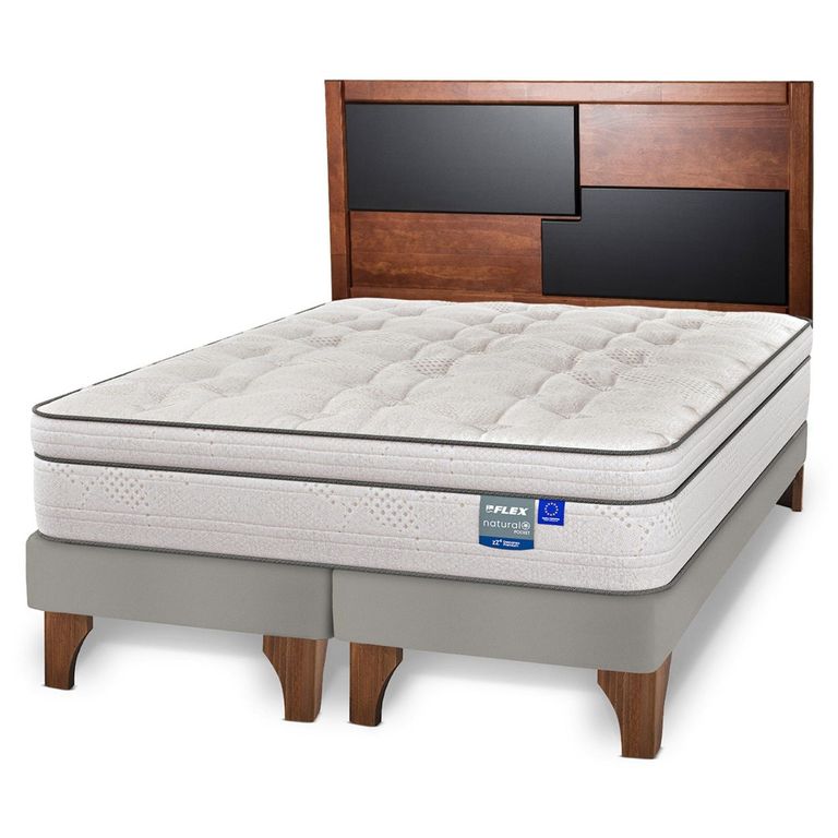 Cama Europea Natural Pocket King x 2.00mt Base Dividida + Respaldo