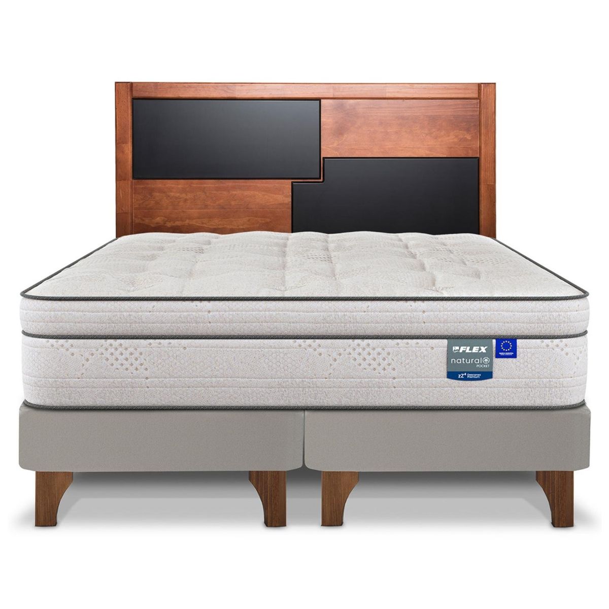 FLEX - Cama Europea Natural Pocket King x 2.00mt Base Dividida + Respaldo Flex