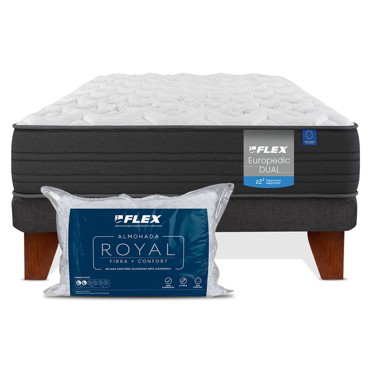 FLEX - Cama Europea Europedic 1,5 Plazas Bx Almohada Royal Flex