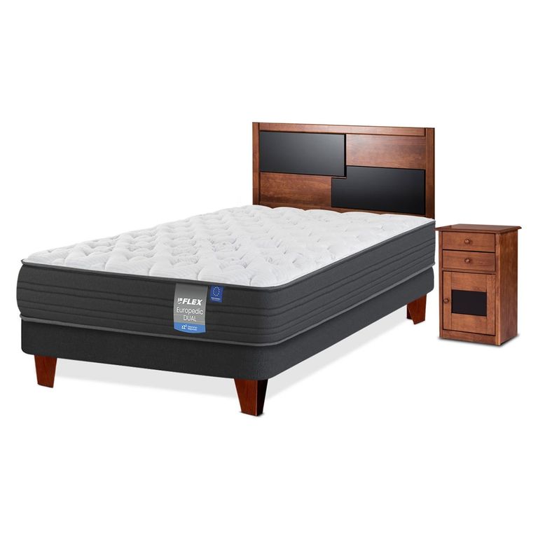 Cama Europea Europedic Dual 1.5 Plazas x 2.00mt + Respaldo + 1 Velador