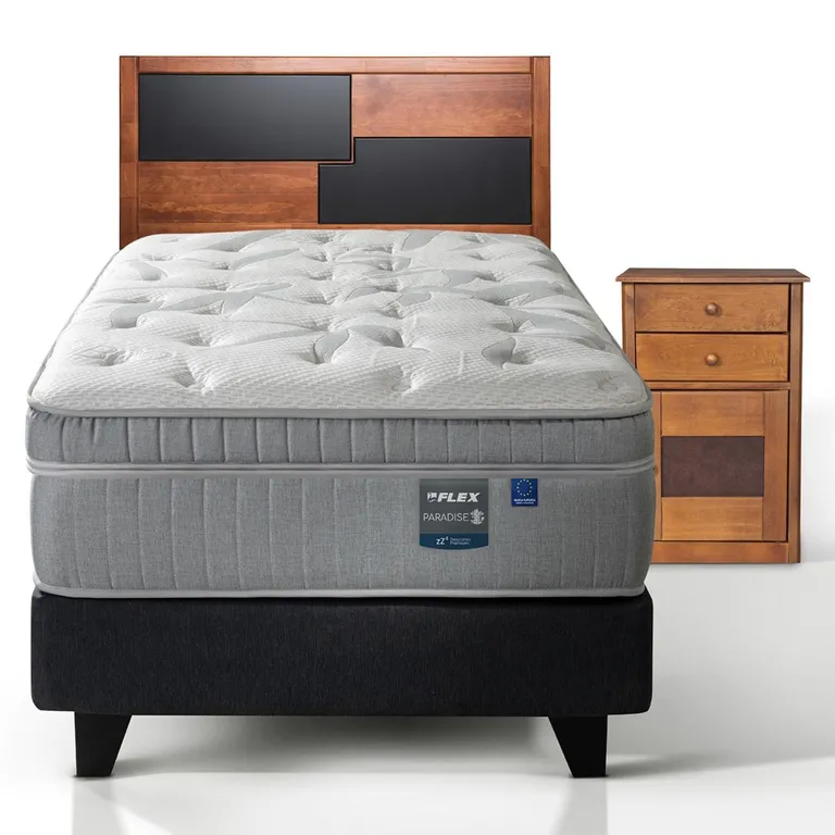 Cama Europea Paradise 1.5 Plazas x 2.00mt + Respaldo + 1 Velador