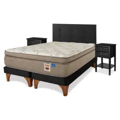 FLEX - Cama Europea Terra Cobre 2 Plazas + Respaldo + 2 Veladores
