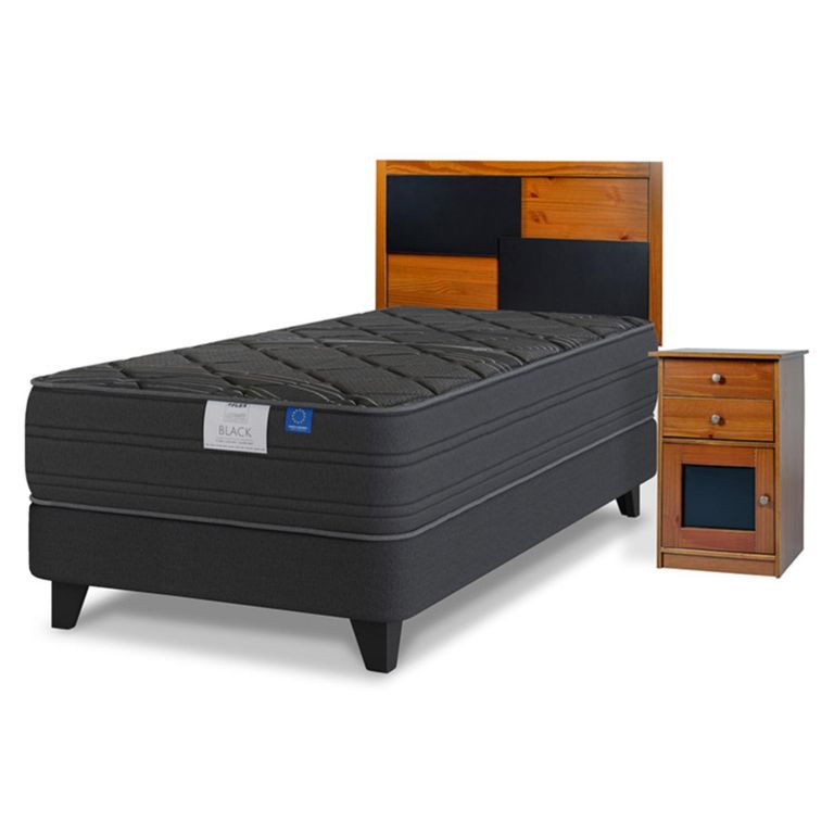 FLEX Cama Europea Black 1.5 Plazas x 2.00mt + Respaldo + 1 Velador