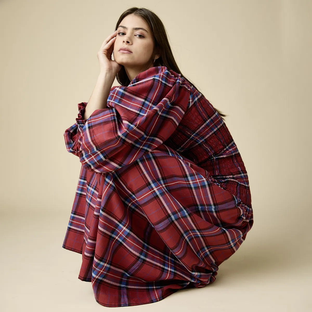 CAER EN GRACIA - Vestido Largo Panal Tartan Mujer Caer En Gracia