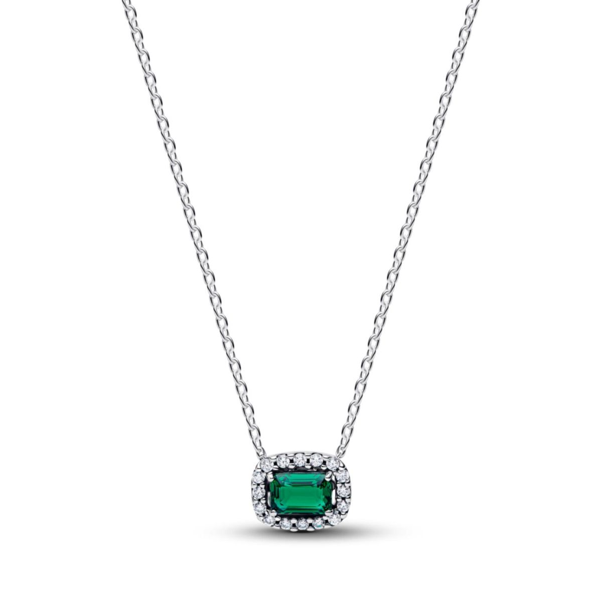 PANDORA - Collar con Pendiente Halo Verde Brillante Rectangular Mujer Pandora