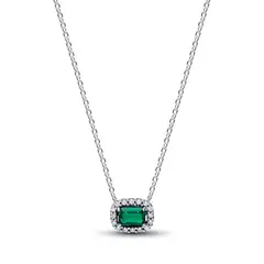 PANDORA - Collar con Pendiente Halo Verde Brillante Rectangular Mujer