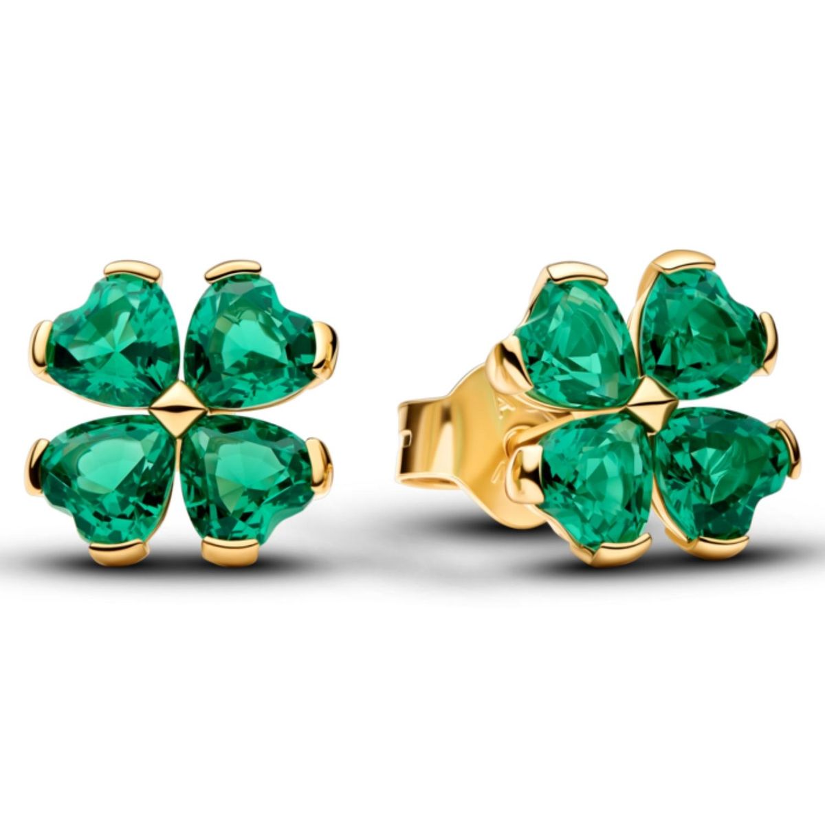 PANDORA - Aros de Botón Trébol de la Suerte Verde Mujer Pandora