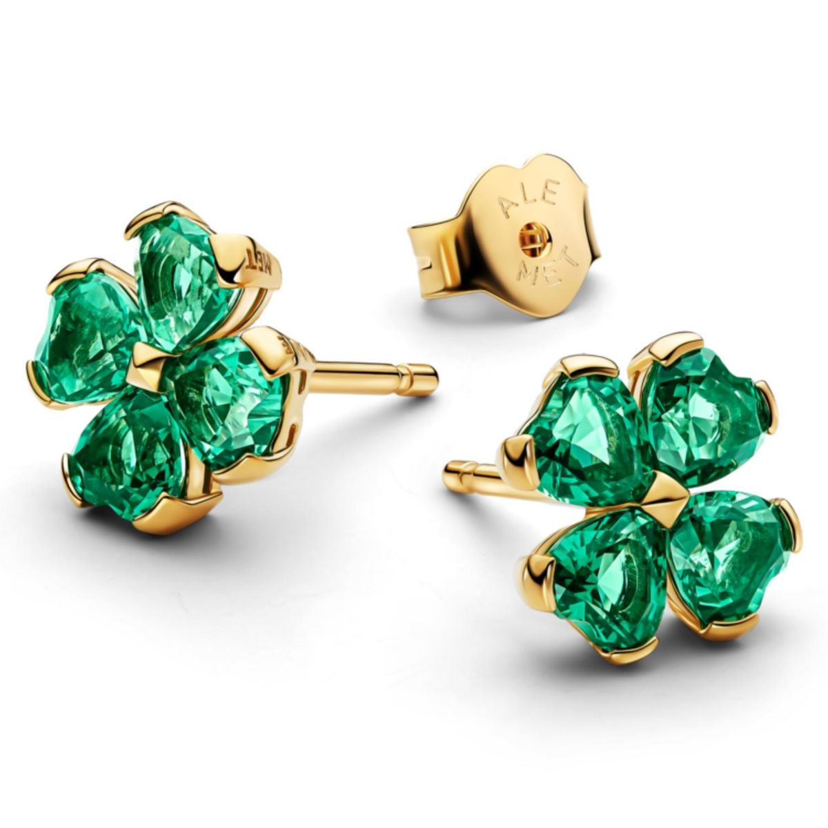PANDORA - Aros de Botón Trébol de la Suerte Verde Mujer Pandora