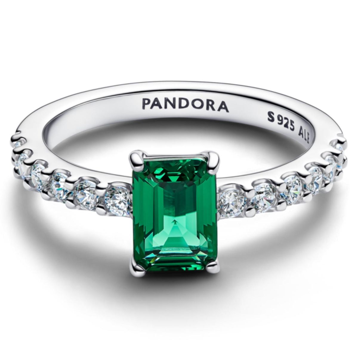 PANDORA - Anillo Rectangular Verde Reluciente con Halo Mujer Pandora