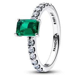 PANDORA - Anillo Rectangular Verde Reluciente con Halo Mujer