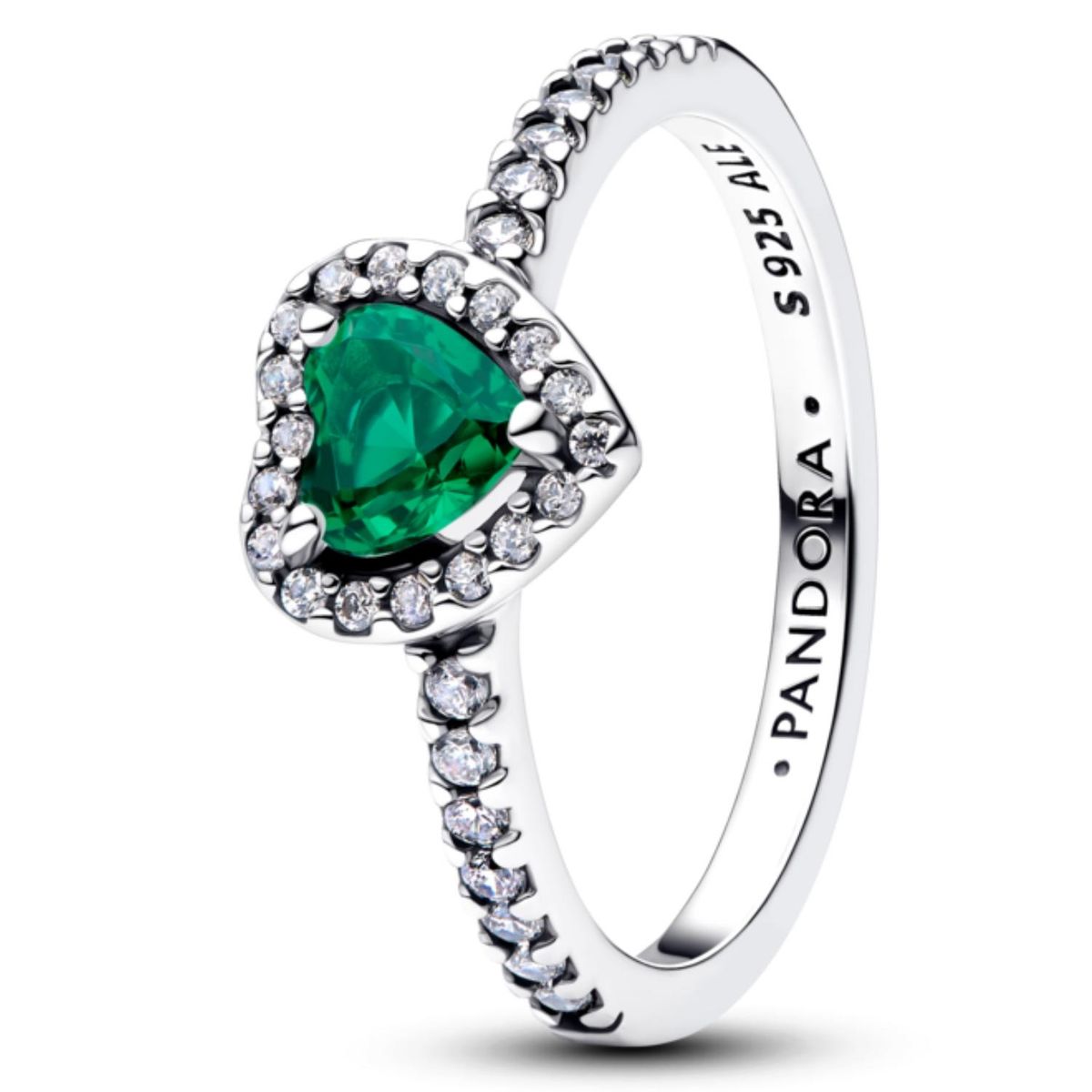 PANDORA - Anillo Corazón Elevado Verde Real Mujer Pandora