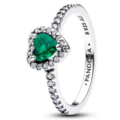 PANDORA - Anillo Corazón Elevado Verde Real Mujer
