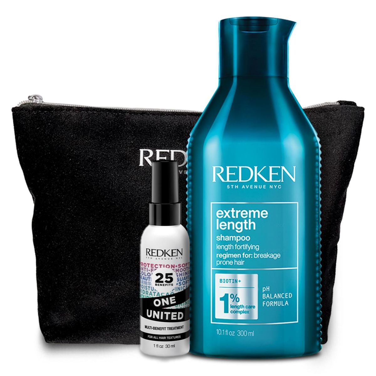 REDKEN - Set Fortalecedor de Largos Cabello Quebradizo Shampoo Extreme Length 300ml + One United 30ml Redken