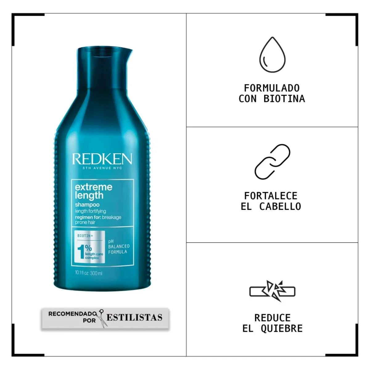 REDKEN - Set Fortalecedor de Largos Cabello Quebradizo Shampoo Extreme Length 300ml + One United 30ml Redken