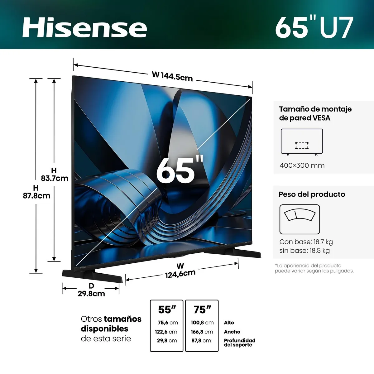 HISENSE - Smart Tv 65" QLED MINILED 4K UHD GOOGLE TV Gamer 144HZ 65U7ESG Hisense