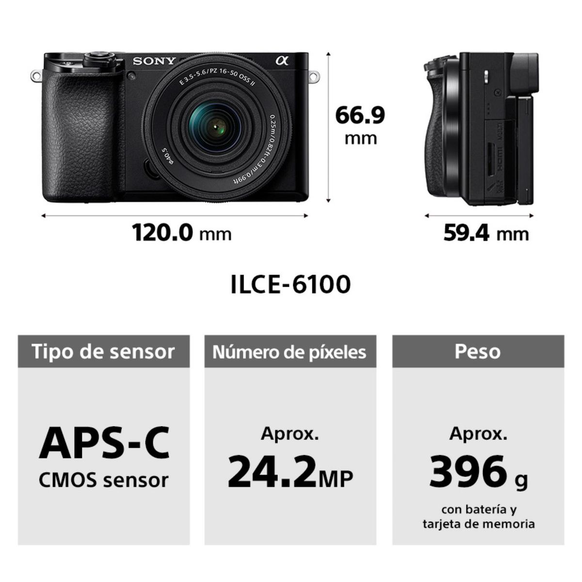 SONY - Camara Profesional Mirrorless Aps-C Ilce- ILCE-6100XB Sony
