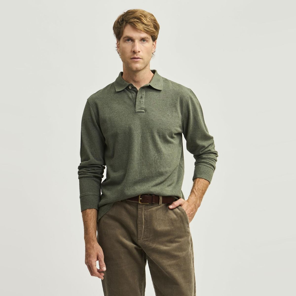 SAVILLE ROW - Polera Pique Manga Larga Lisa Hombre Saville Row