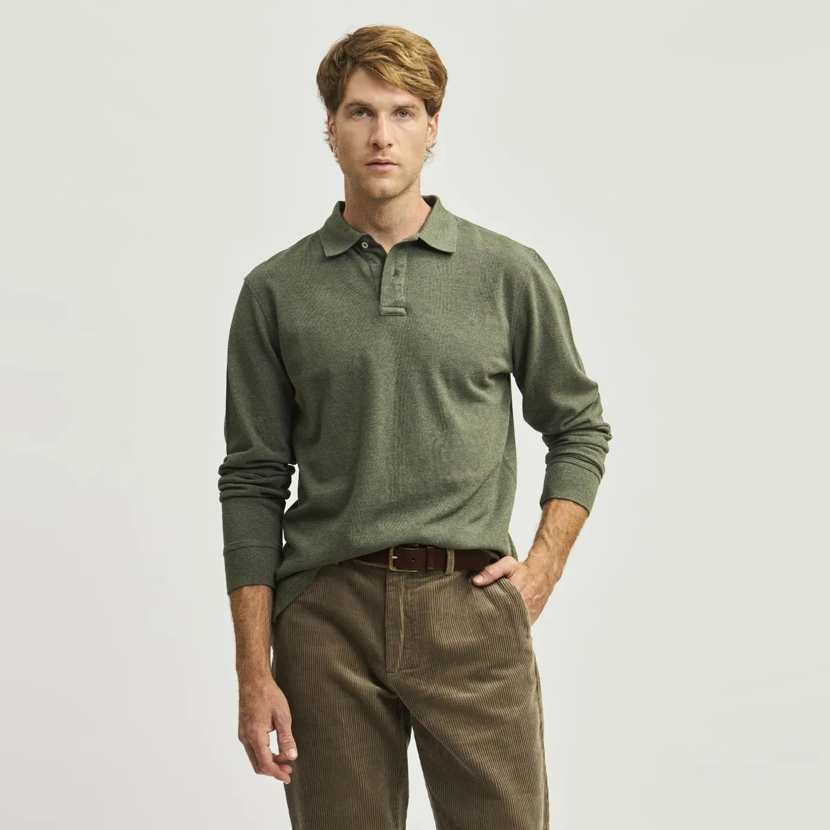 SAVILLE ROW - Polera Pique Manga Larga Lisa Hombre Saville Row