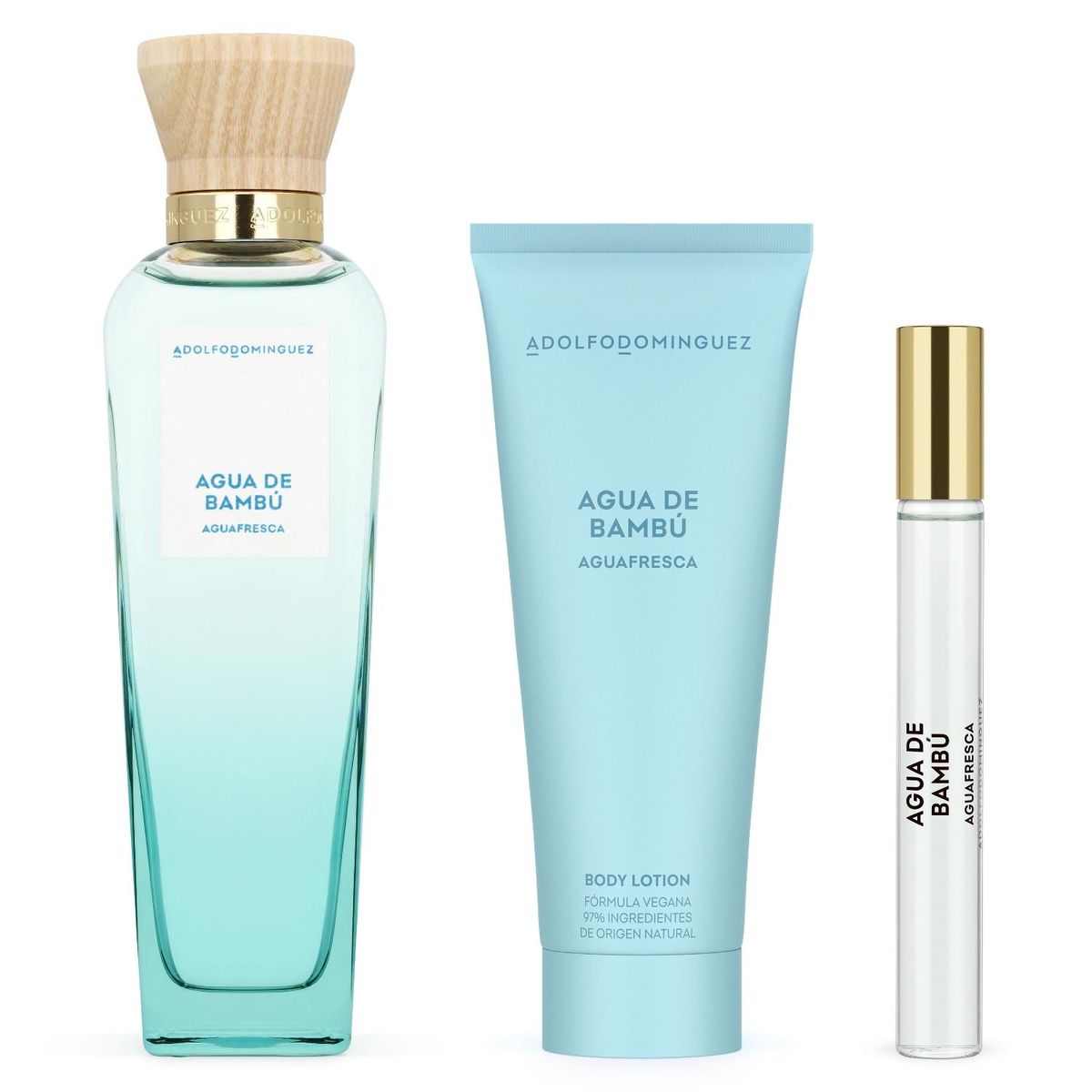 ADOLFO DOMINGUEZ - Perfume Mujer Estuche Aguafresca Bambú Eau de Toilette Woman 120 ml + Loción Corporal 75 ml + Eau de Toilette Woman 10 ml