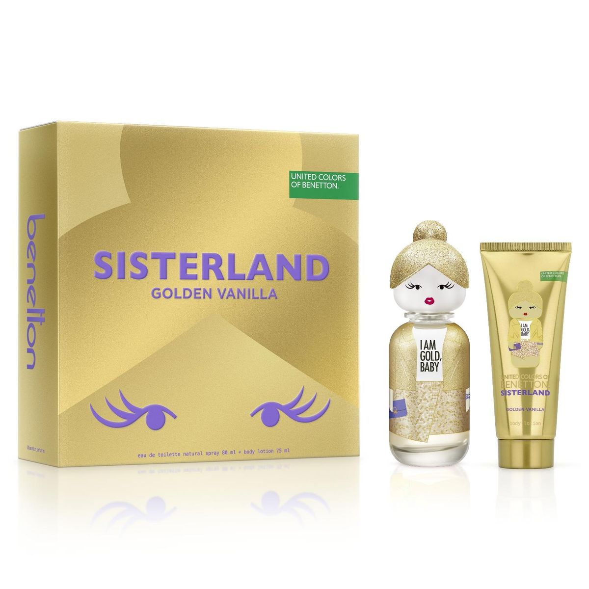 BENETTON - Perfume Mujer Estuche United Colors Sisterland Golden Vanilla Eau de Parfum 80 ml + Loción Corporal 75 ml