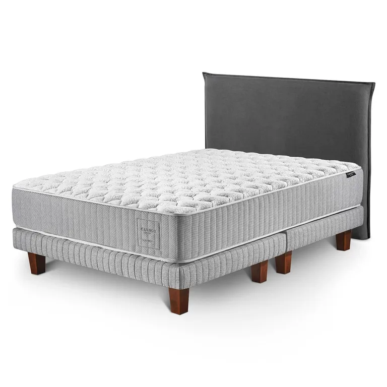 Cama Europea Hybrid Cotton 2 Plazas + Respaldo Lino Gris