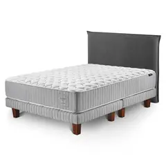 CANNON - Cama Europea Hybrid Cotton 2 Plazas + Respaldo Lino Gris