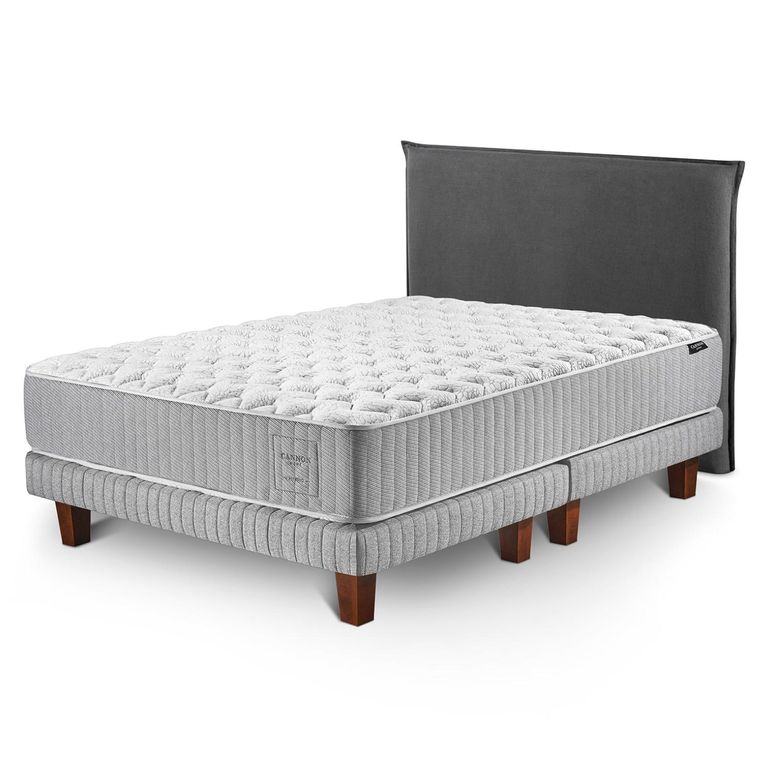 Cama Europea Hybrid Cotton King + Respaldo Lino Gris