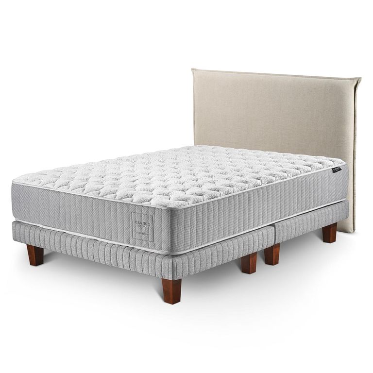 Cama Europea Hybrid Cotton 2 Plazas + Respaldo Lino Beige